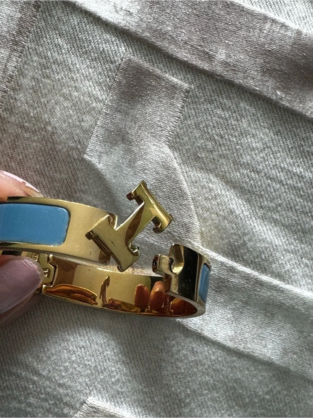 Gold-Tone Bracelet with Blue Enamel Inlay